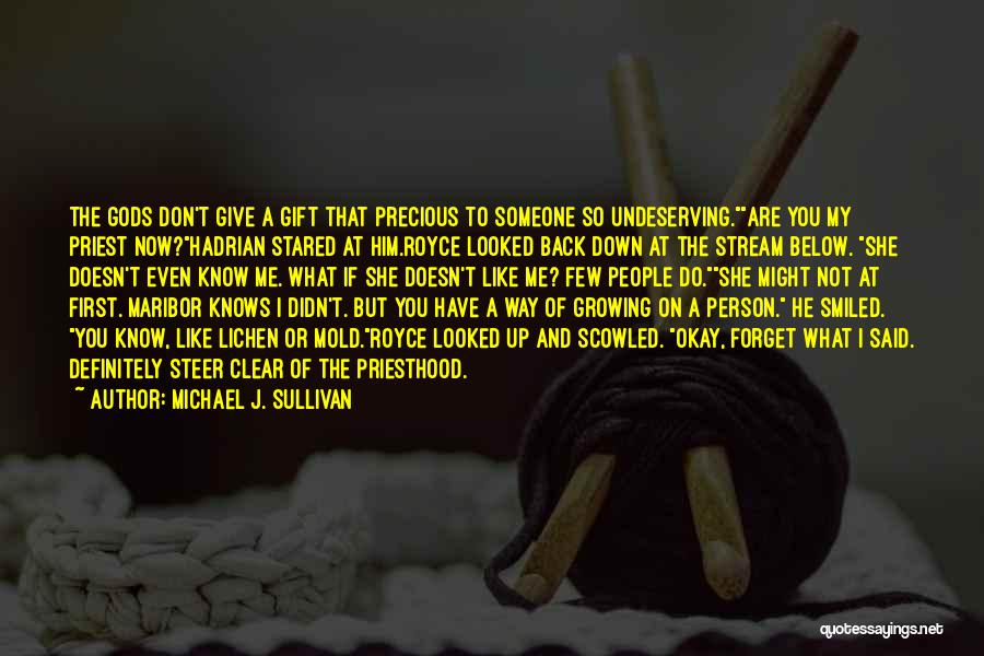 Michael J. Sullivan Quotes: The Gods Don't Give A Gift That Precious To Someone So Undeserving.are You My Priest Now?hadrian Stared At Him.royce Looked