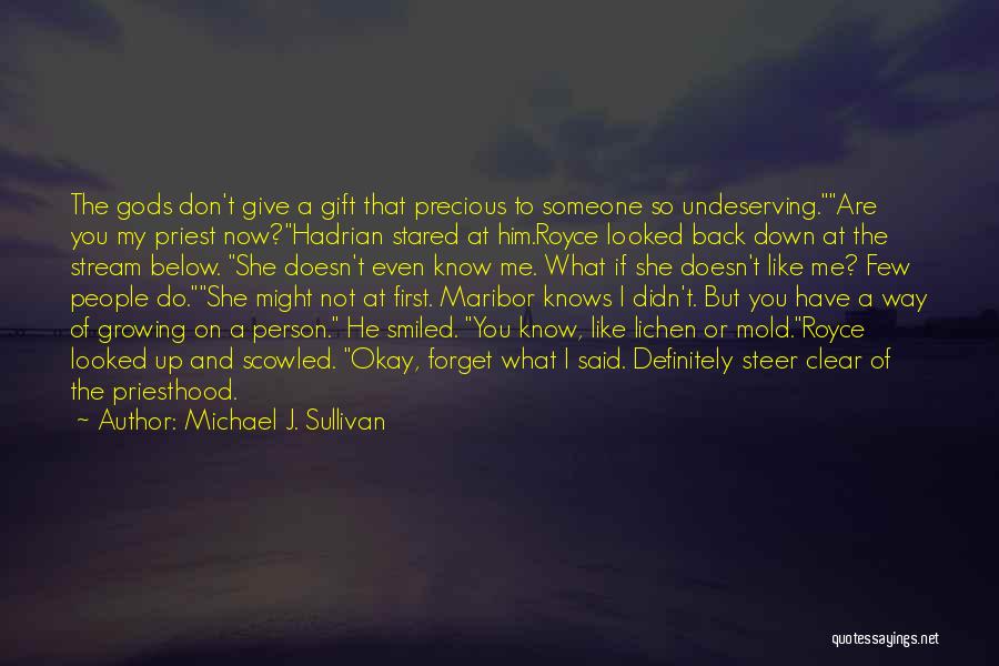 Michael J. Sullivan Quotes: The Gods Don't Give A Gift That Precious To Someone So Undeserving.are You My Priest Now?hadrian Stared At Him.royce Looked