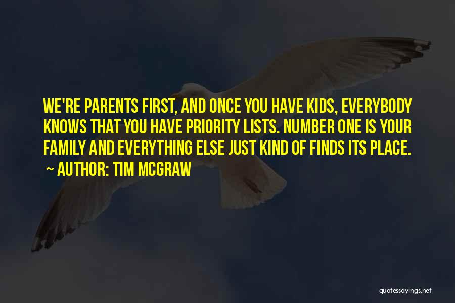 Tim McGraw Quotes: We're Parents First, And Once You Have Kids, Everybody Knows That You Have Priority Lists. Number One Is Your Family