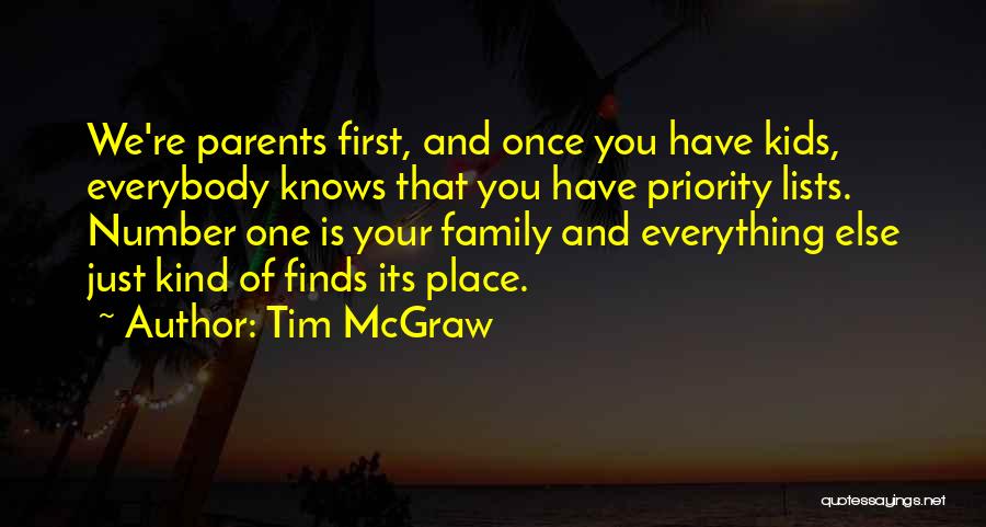 Tim McGraw Quotes: We're Parents First, And Once You Have Kids, Everybody Knows That You Have Priority Lists. Number One Is Your Family