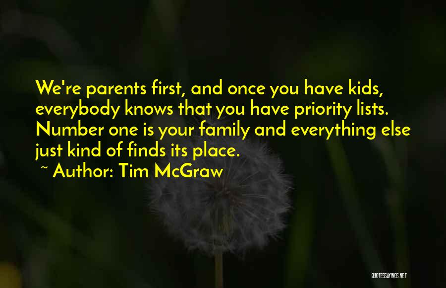 Tim McGraw Quotes: We're Parents First, And Once You Have Kids, Everybody Knows That You Have Priority Lists. Number One Is Your Family