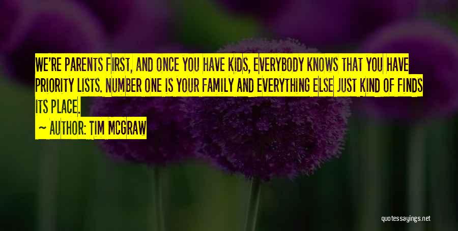 Tim McGraw Quotes: We're Parents First, And Once You Have Kids, Everybody Knows That You Have Priority Lists. Number One Is Your Family