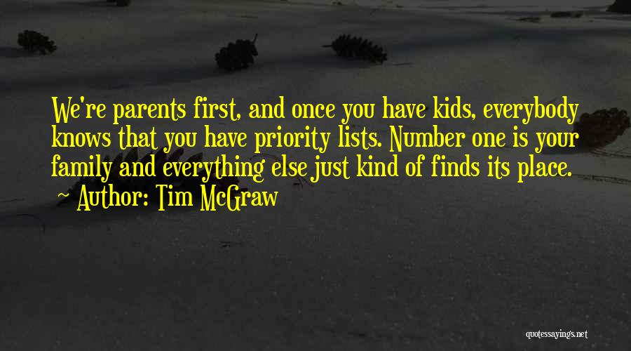 Tim McGraw Quotes: We're Parents First, And Once You Have Kids, Everybody Knows That You Have Priority Lists. Number One Is Your Family