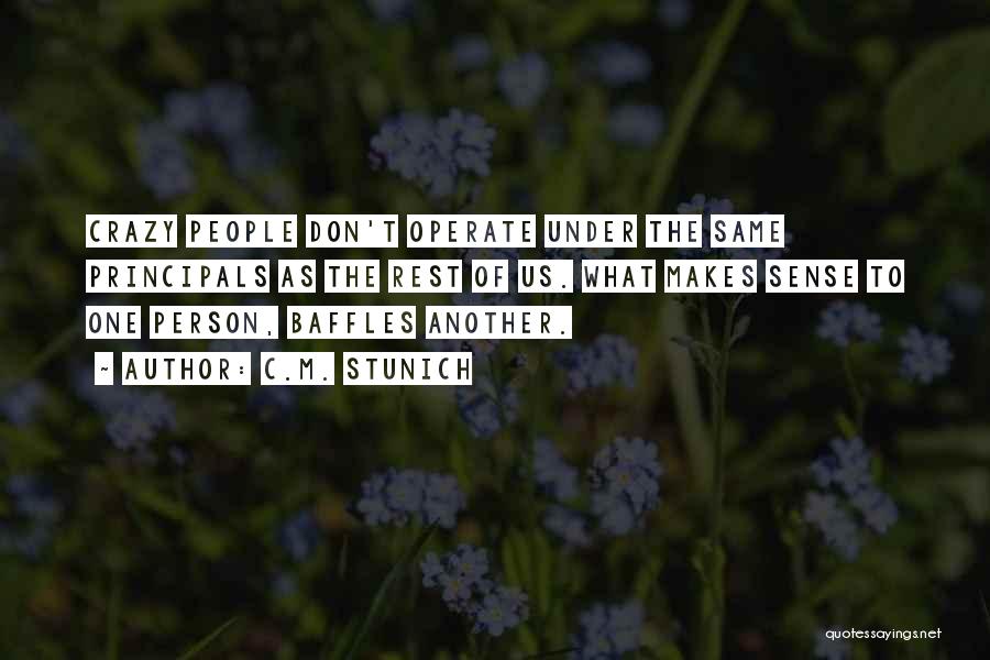 C.M. Stunich Quotes: Crazy People Don't Operate Under The Same Principals As The Rest Of Us. What Makes Sense To One Person, Baffles