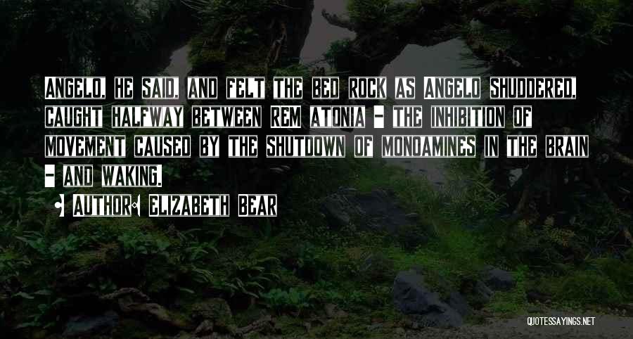 Elizabeth Bear Quotes: Angelo, He Said, And Felt The Bed Rock As Angelo Shuddered, Caught Halfway Between Rem Atonia - The Inhibition Of