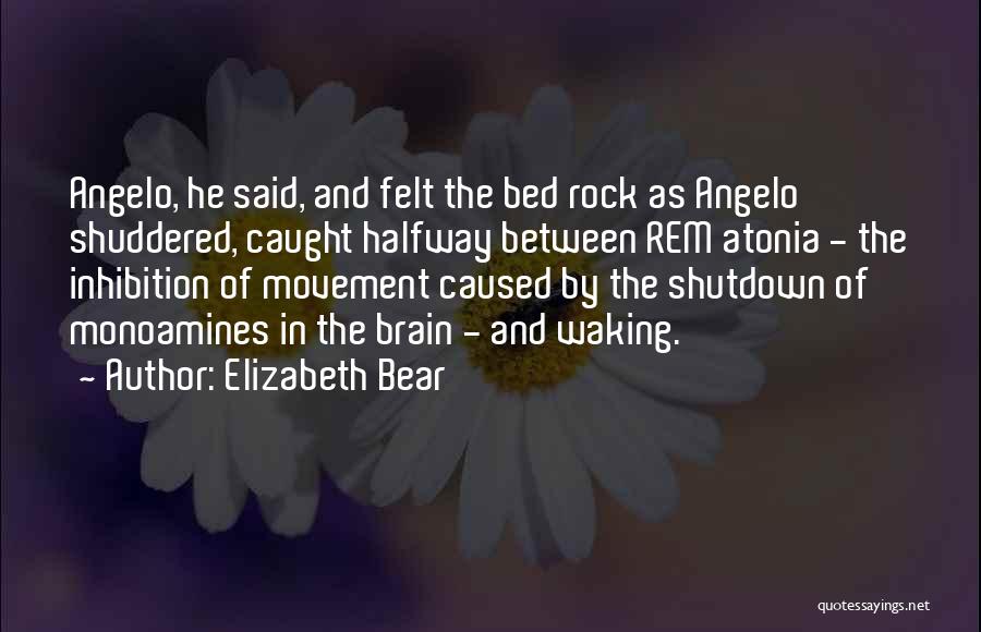Elizabeth Bear Quotes: Angelo, He Said, And Felt The Bed Rock As Angelo Shuddered, Caught Halfway Between Rem Atonia - The Inhibition Of