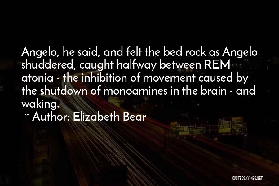 Elizabeth Bear Quotes: Angelo, He Said, And Felt The Bed Rock As Angelo Shuddered, Caught Halfway Between Rem Atonia - The Inhibition Of