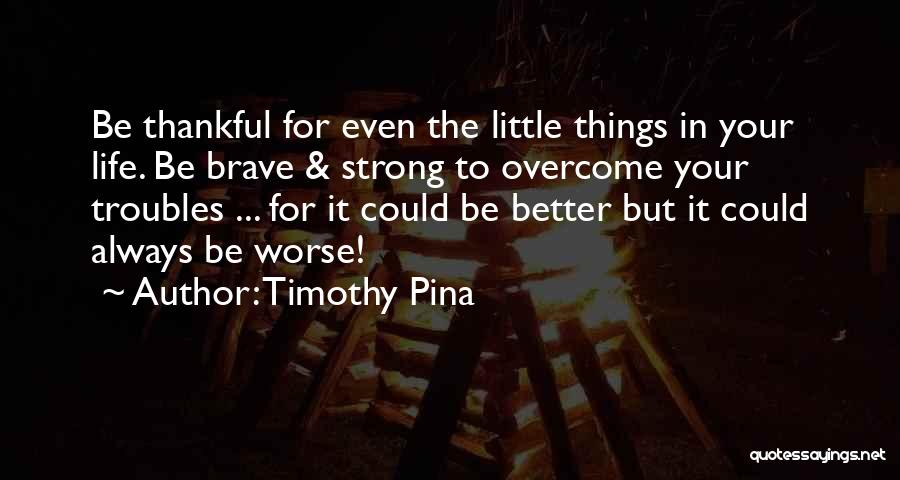 Timothy Pina Quotes: Be Thankful For Even The Little Things In Your Life. Be Brave & Strong To Overcome Your Troubles ... For