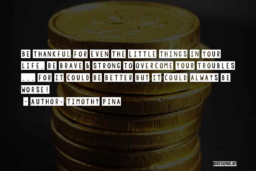 Timothy Pina Quotes: Be Thankful For Even The Little Things In Your Life. Be Brave & Strong To Overcome Your Troubles ... For