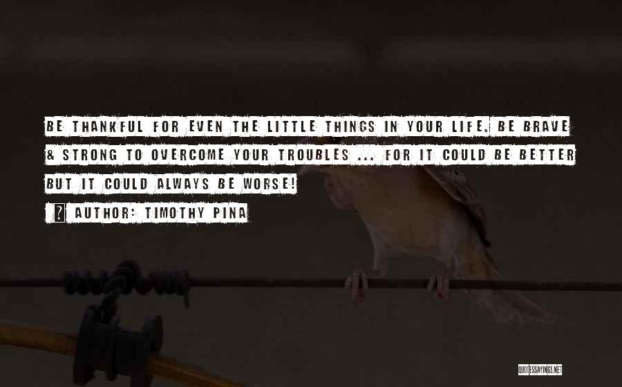 Timothy Pina Quotes: Be Thankful For Even The Little Things In Your Life. Be Brave & Strong To Overcome Your Troubles ... For