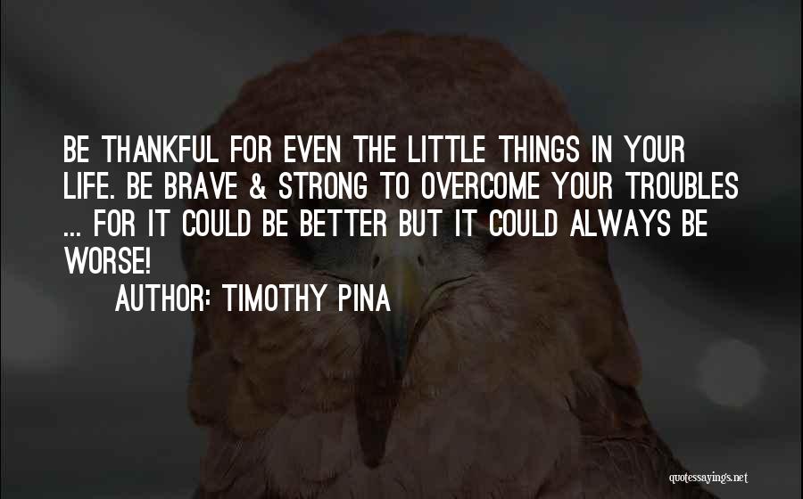 Timothy Pina Quotes: Be Thankful For Even The Little Things In Your Life. Be Brave & Strong To Overcome Your Troubles ... For