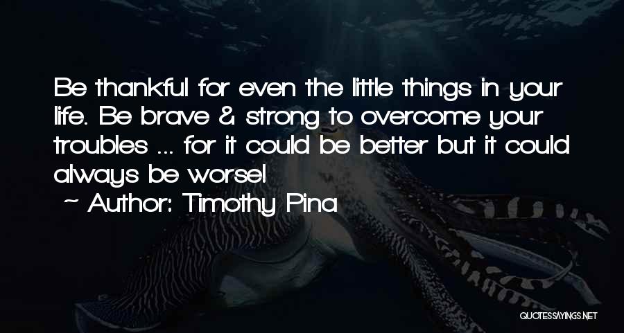 Timothy Pina Quotes: Be Thankful For Even The Little Things In Your Life. Be Brave & Strong To Overcome Your Troubles ... For