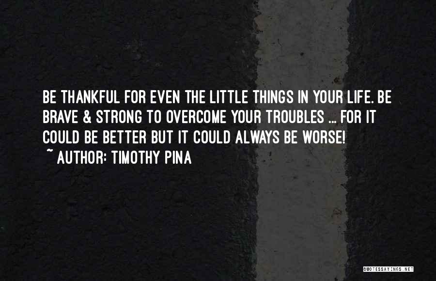 Timothy Pina Quotes: Be Thankful For Even The Little Things In Your Life. Be Brave & Strong To Overcome Your Troubles ... For