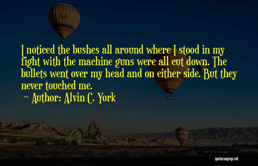 Alvin C. York Quotes: I Noticed The Bushes All Around Where I Stood In My Fight With The Machine Guns Were All Cut Down.