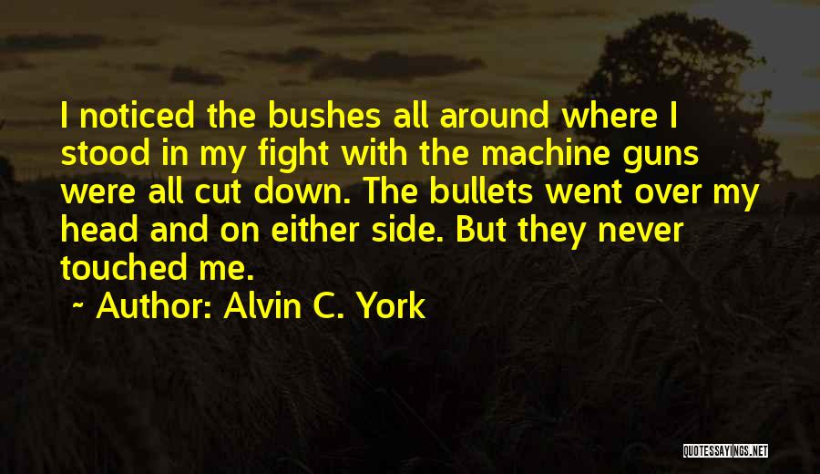 Alvin C. York Quotes: I Noticed The Bushes All Around Where I Stood In My Fight With The Machine Guns Were All Cut Down.
