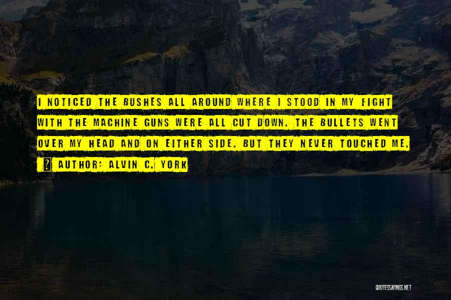 Alvin C. York Quotes: I Noticed The Bushes All Around Where I Stood In My Fight With The Machine Guns Were All Cut Down.