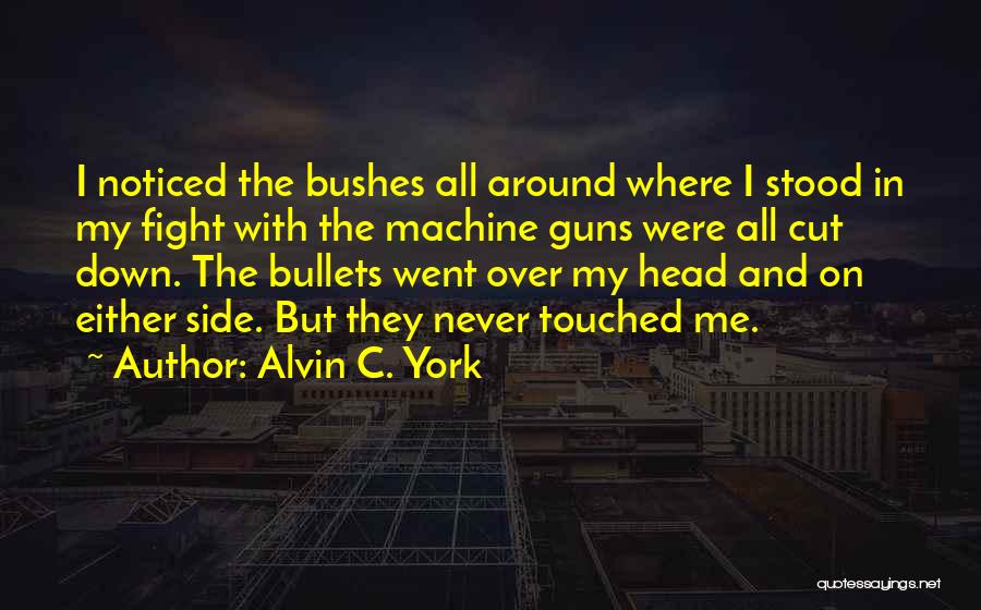 Alvin C. York Quotes: I Noticed The Bushes All Around Where I Stood In My Fight With The Machine Guns Were All Cut Down.