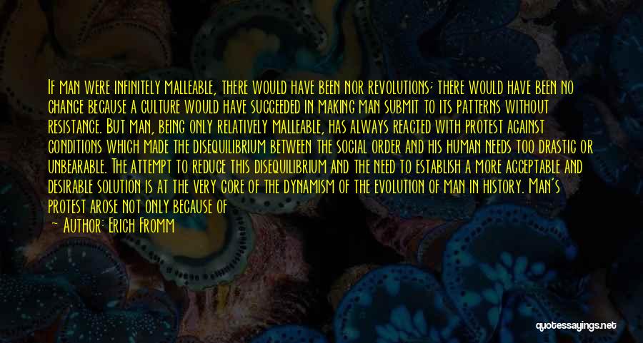 Erich Fromm Quotes: If Man Were Infinitely Malleable, There Would Have Been Nor Revolutions; There Would Have Been No Change Because A Culture