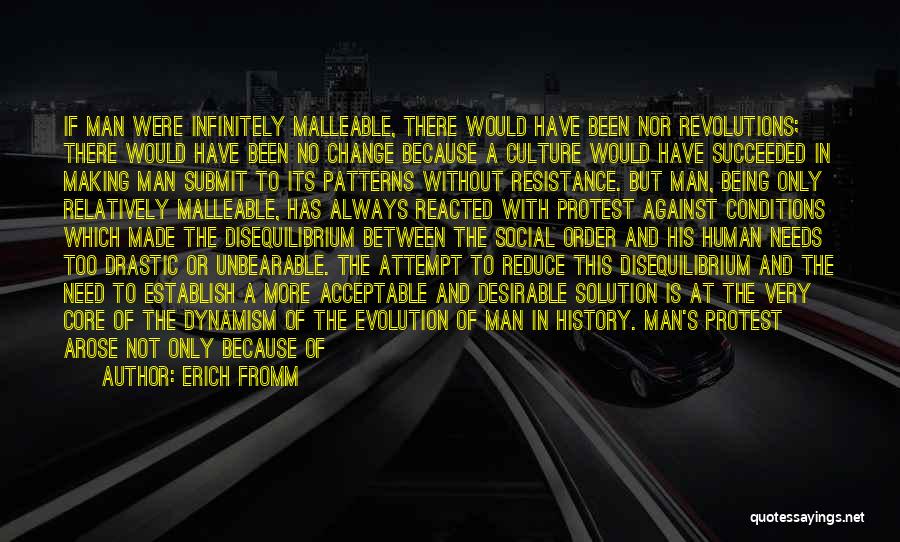 Erich Fromm Quotes: If Man Were Infinitely Malleable, There Would Have Been Nor Revolutions; There Would Have Been No Change Because A Culture