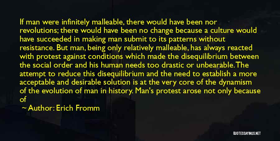 Erich Fromm Quotes: If Man Were Infinitely Malleable, There Would Have Been Nor Revolutions; There Would Have Been No Change Because A Culture