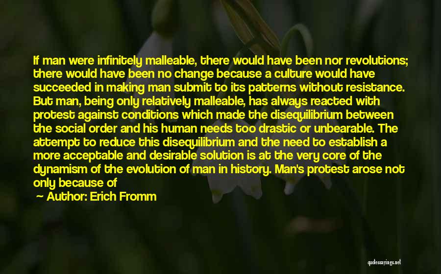 Erich Fromm Quotes: If Man Were Infinitely Malleable, There Would Have Been Nor Revolutions; There Would Have Been No Change Because A Culture