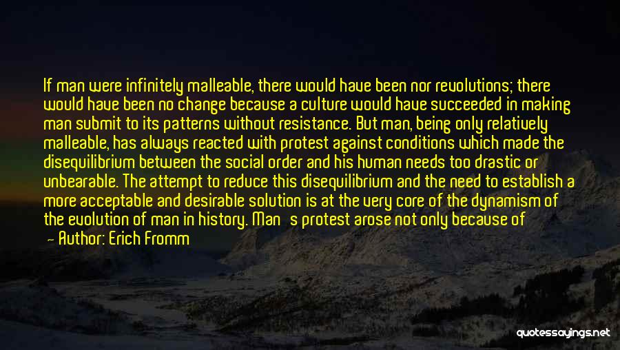 Erich Fromm Quotes: If Man Were Infinitely Malleable, There Would Have Been Nor Revolutions; There Would Have Been No Change Because A Culture