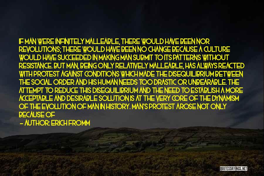 Erich Fromm Quotes: If Man Were Infinitely Malleable, There Would Have Been Nor Revolutions; There Would Have Been No Change Because A Culture