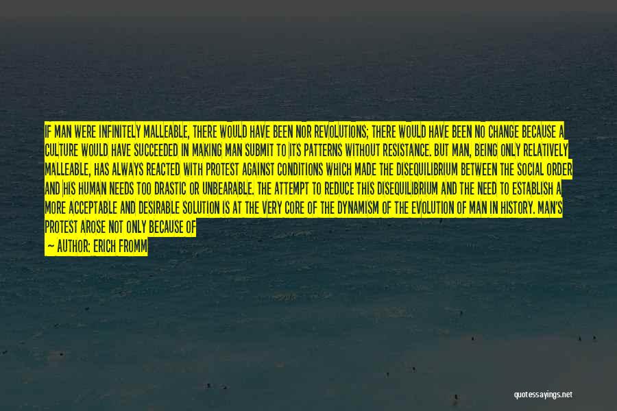 Erich Fromm Quotes: If Man Were Infinitely Malleable, There Would Have Been Nor Revolutions; There Would Have Been No Change Because A Culture