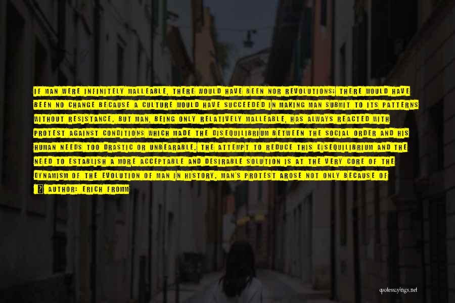 Erich Fromm Quotes: If Man Were Infinitely Malleable, There Would Have Been Nor Revolutions; There Would Have Been No Change Because A Culture