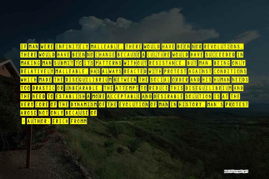 Erich Fromm Quotes: If Man Were Infinitely Malleable, There Would Have Been Nor Revolutions; There Would Have Been No Change Because A Culture