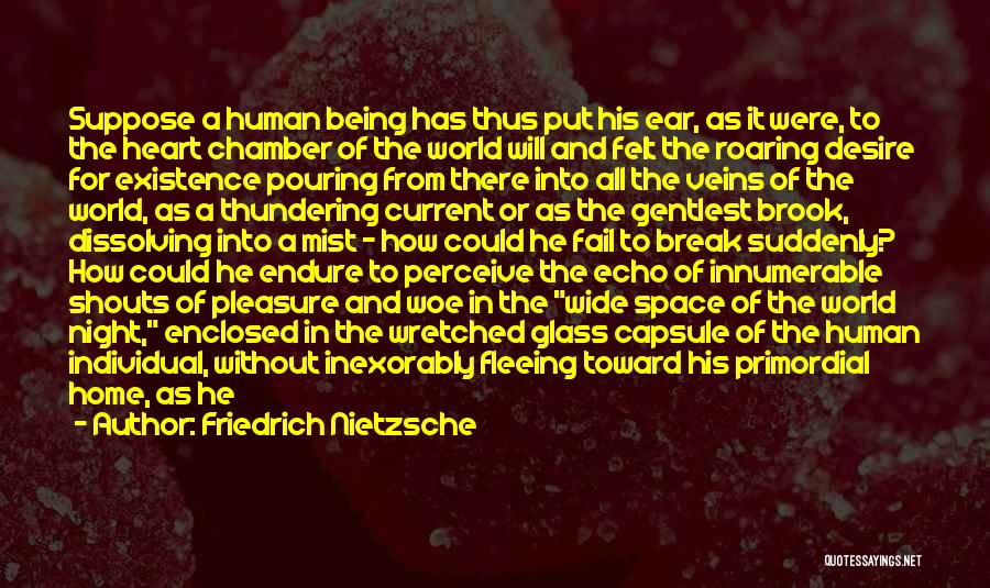 Friedrich Nietzsche Quotes: Suppose A Human Being Has Thus Put His Ear, As It Were, To The Heart Chamber Of The World Will