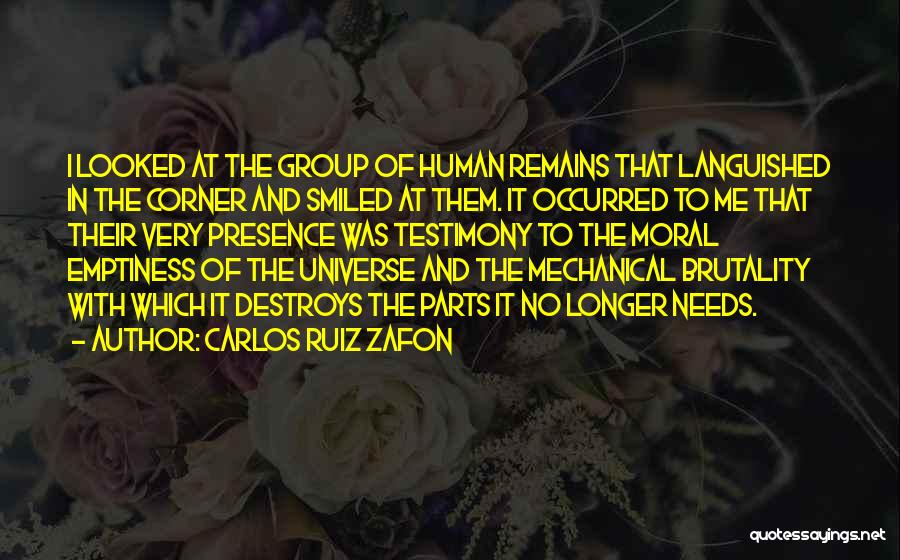 Carlos Ruiz Zafon Quotes: I Looked At The Group Of Human Remains That Languished In The Corner And Smiled At Them. It Occurred To