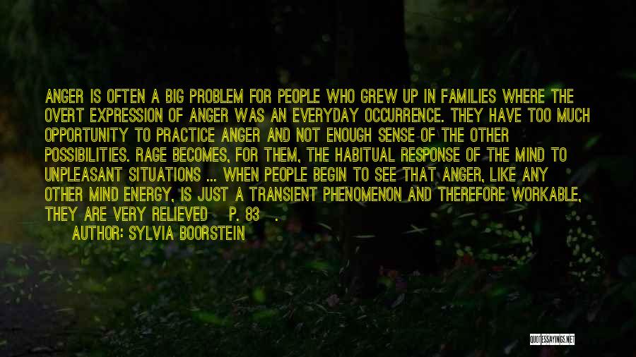 Sylvia Boorstein Quotes: Anger Is Often A Big Problem For People Who Grew Up In Families Where The Overt Expression Of Anger Was