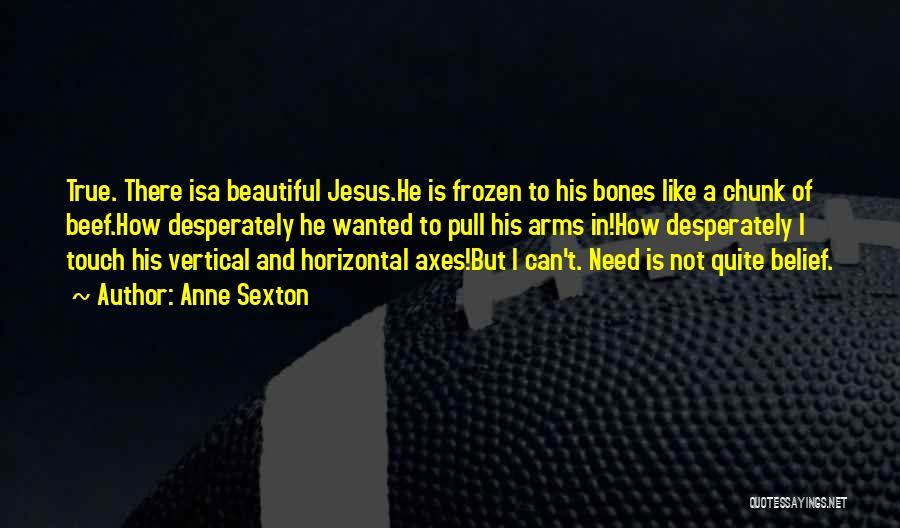 Anne Sexton Quotes: True. There Isa Beautiful Jesus.he Is Frozen To His Bones Like A Chunk Of Beef.how Desperately He Wanted To Pull