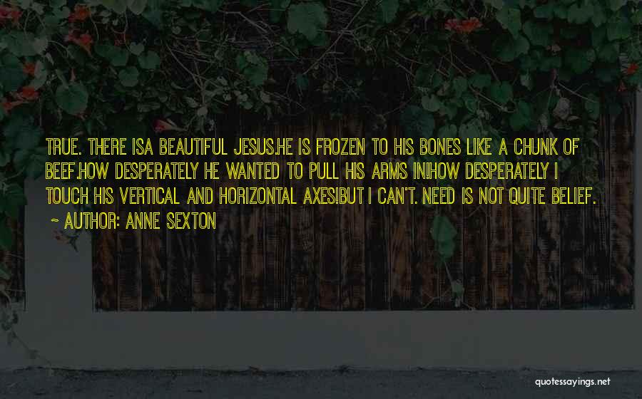 Anne Sexton Quotes: True. There Isa Beautiful Jesus.he Is Frozen To His Bones Like A Chunk Of Beef.how Desperately He Wanted To Pull