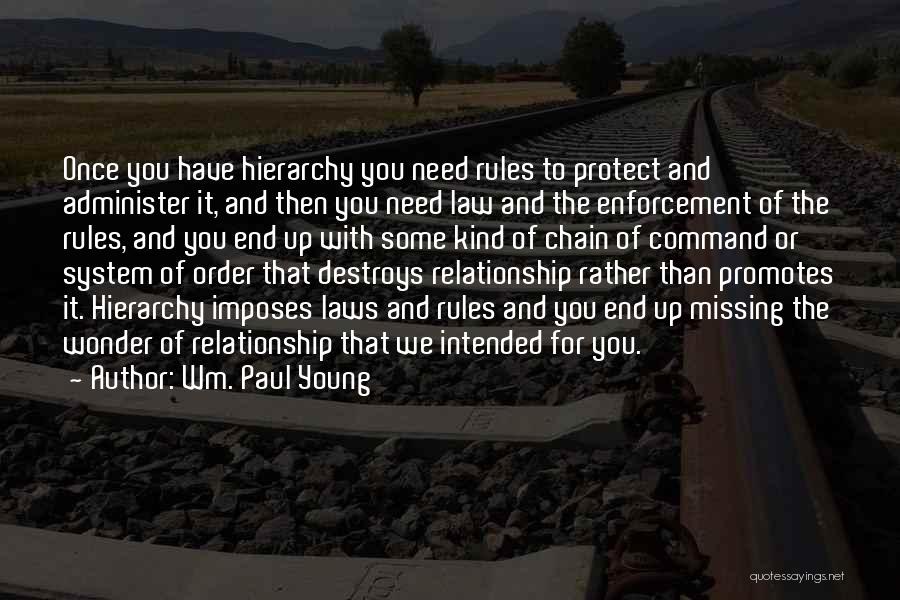 Wm. Paul Young Quotes: Once You Have Hierarchy You Need Rules To Protect And Administer It, And Then You Need Law And The Enforcement