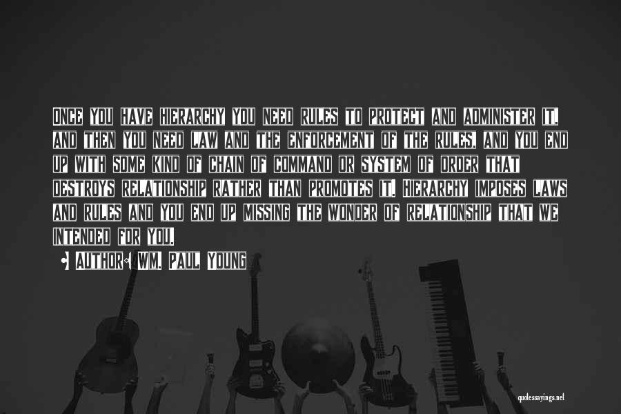 Wm. Paul Young Quotes: Once You Have Hierarchy You Need Rules To Protect And Administer It, And Then You Need Law And The Enforcement