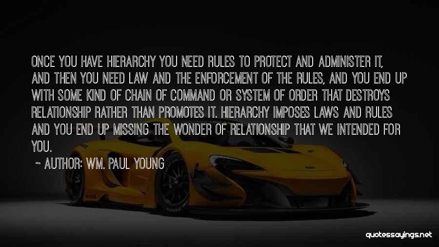 Wm. Paul Young Quotes: Once You Have Hierarchy You Need Rules To Protect And Administer It, And Then You Need Law And The Enforcement