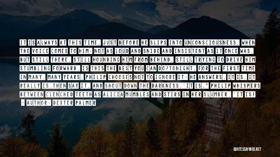 Dexter Palmer Quotes: It Is Always At This Time, Just Before He Slips Into Unconsciousness, When The Voice Comes To Him: Not As