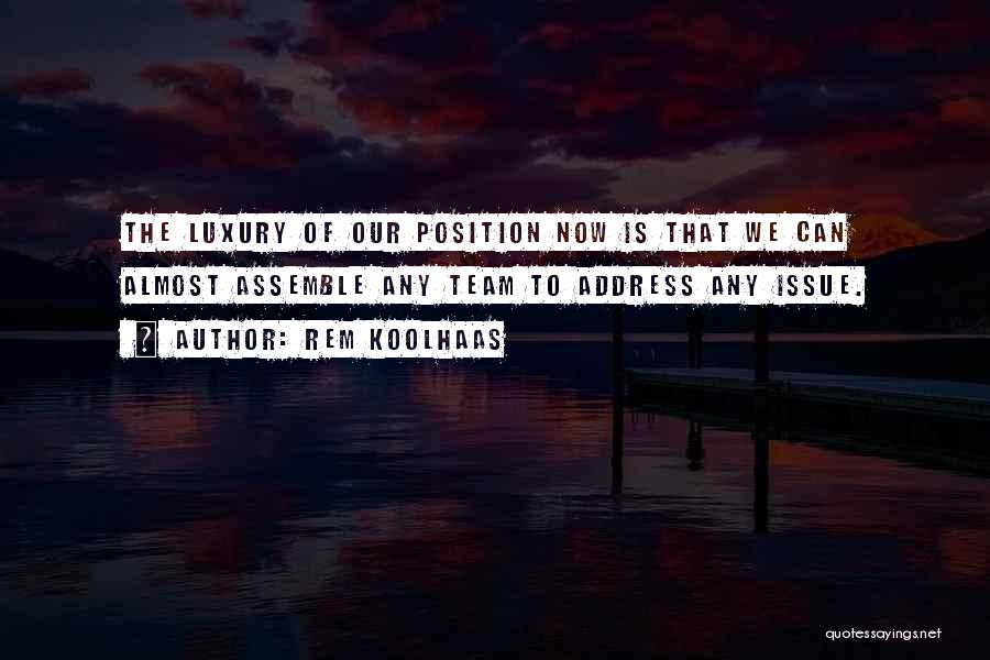 Rem Koolhaas Quotes: The Luxury Of Our Position Now Is That We Can Almost Assemble Any Team To Address Any Issue.