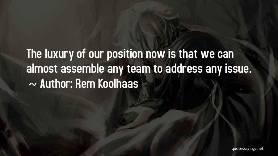Rem Koolhaas Quotes: The Luxury Of Our Position Now Is That We Can Almost Assemble Any Team To Address Any Issue.