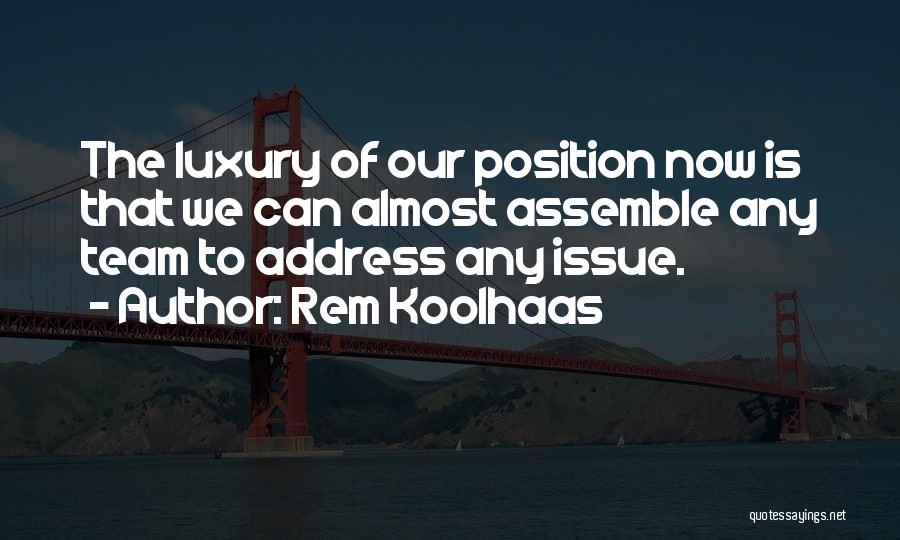Rem Koolhaas Quotes: The Luxury Of Our Position Now Is That We Can Almost Assemble Any Team To Address Any Issue.