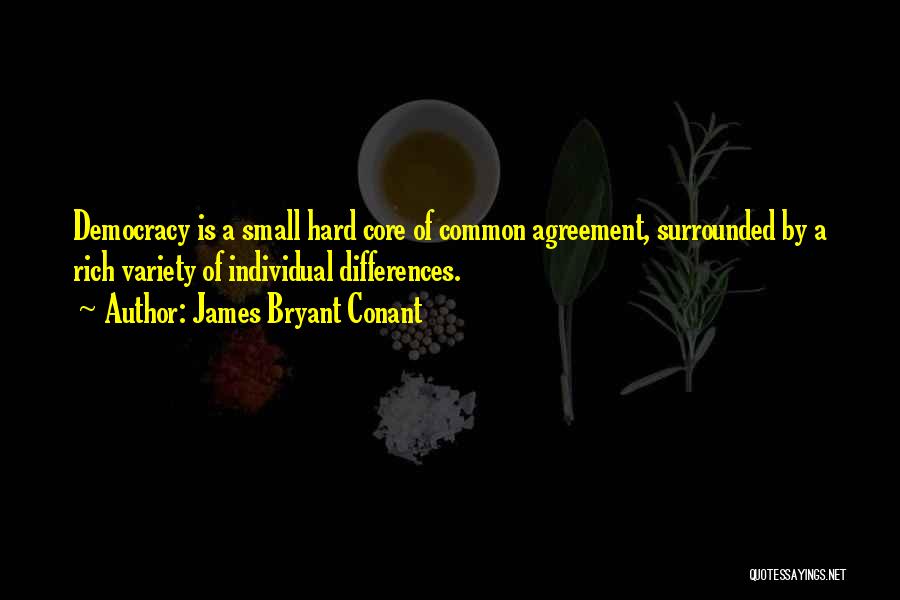 James Bryant Conant Quotes: Democracy Is A Small Hard Core Of Common Agreement, Surrounded By A Rich Variety Of Individual Differences.