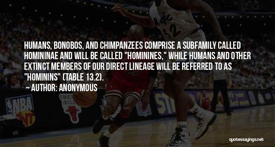 Anonymous Quotes: Humans, Bonobos, And Chimpanzees Comprise A Subfamily Called Homininae And Will Be Called Hominines, While Humans And Other Extinct Members