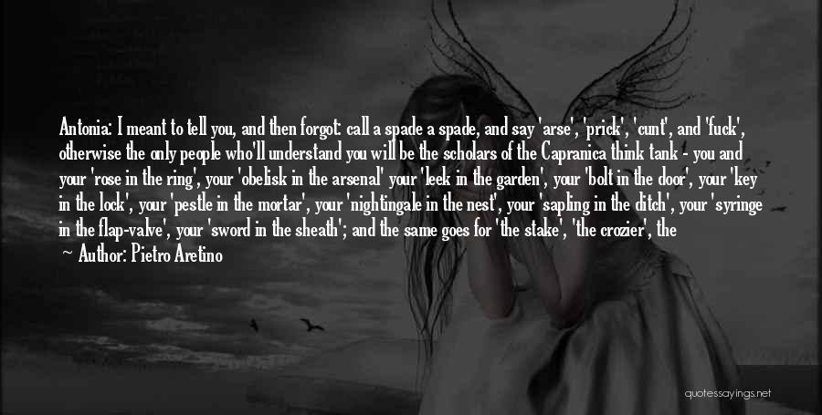 Pietro Aretino Quotes: Antonia: I Meant To Tell You, And Then Forgot: Call A Spade A Spade, And Say 'arse', 'prick', 'cunt', And