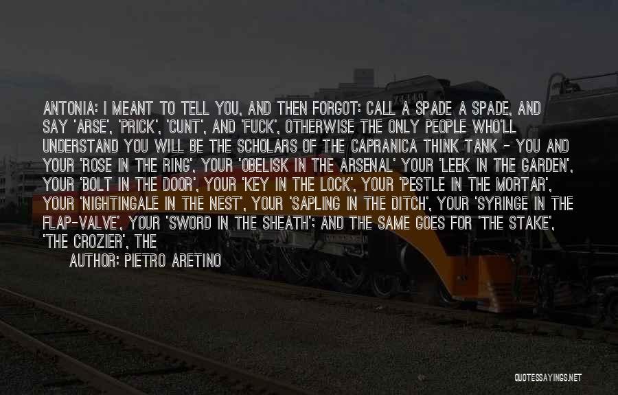 Pietro Aretino Quotes: Antonia: I Meant To Tell You, And Then Forgot: Call A Spade A Spade, And Say 'arse', 'prick', 'cunt', And