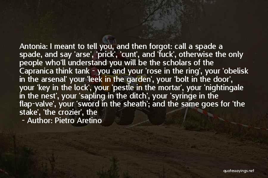 Pietro Aretino Quotes: Antonia: I Meant To Tell You, And Then Forgot: Call A Spade A Spade, And Say 'arse', 'prick', 'cunt', And