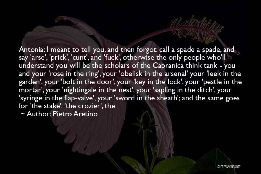 Pietro Aretino Quotes: Antonia: I Meant To Tell You, And Then Forgot: Call A Spade A Spade, And Say 'arse', 'prick', 'cunt', And