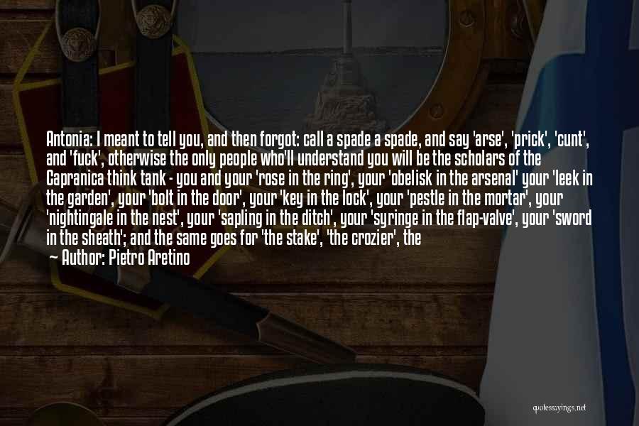 Pietro Aretino Quotes: Antonia: I Meant To Tell You, And Then Forgot: Call A Spade A Spade, And Say 'arse', 'prick', 'cunt', And