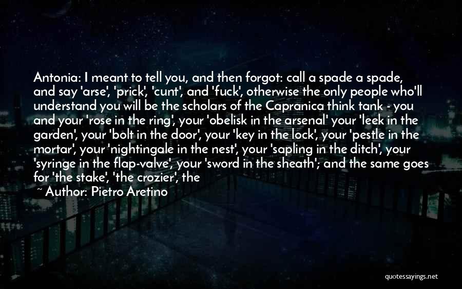 Pietro Aretino Quotes: Antonia: I Meant To Tell You, And Then Forgot: Call A Spade A Spade, And Say 'arse', 'prick', 'cunt', And